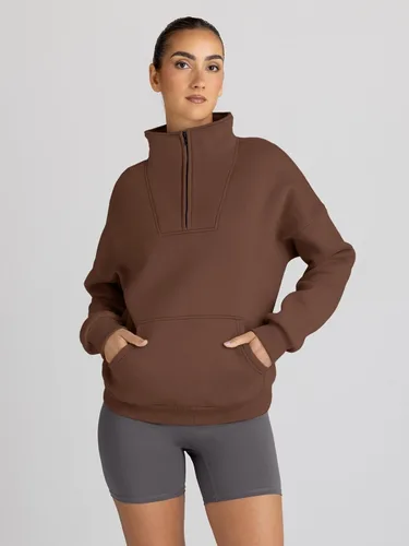Vista 4 de Trendy Queen - Sudaderas con media cremallera y capucha de gran tamaño, extragrande, para otoño, Y2K, ropa de invierno