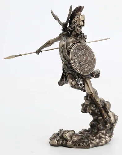 Vista 2 de Veronese Design 9 1/4 pulgadas diosa griega Athena sosteniendo lanza y escudo resina fundida en frío acabado bronce estatua decoración del hogar