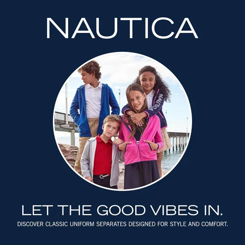 Vista 4 de Nautica Uniforme escolar para niñas con pantalones cortos, estilo popelín con bolsillos de botón