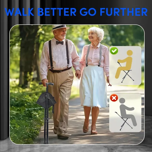 Vista 6 de Cane with Seat Foldable Lightweight Walking Cane with LED Light Adjustable Walking Stick for Seniors