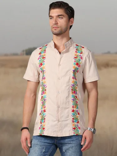 Vista 8 de Camisas mexicanas para hombre, camisas de vestir tradicionales de guayabera para hombre, camisas de vestir con botones y botones para fiesta