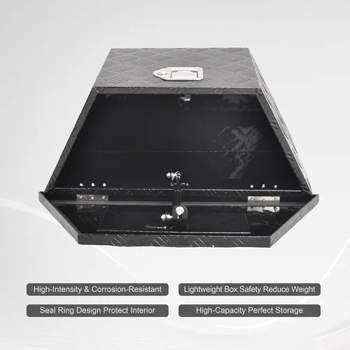 Vista 4 de Caja de herramientas de lengüeta de remoleta de aluminio de 26 pulgadas, caja de almacenamiento de utilidad amplia para remolque, organizador