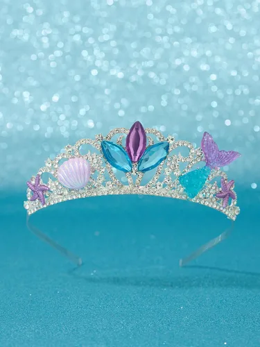 Vista 6 de SWEETV Tiaras de princesa con corona de sirena para niñas, tiara de sirenita para niños, diadema para cumpleaños, cosplay, fiesta, regalo