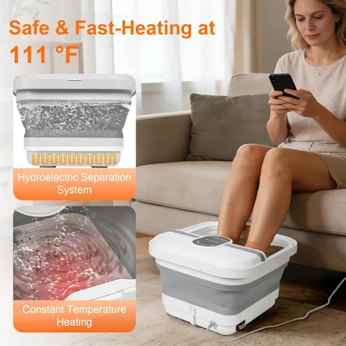 Vista 3 de Masajeador de baño plegable para pies con calor, burbujas A-blanco