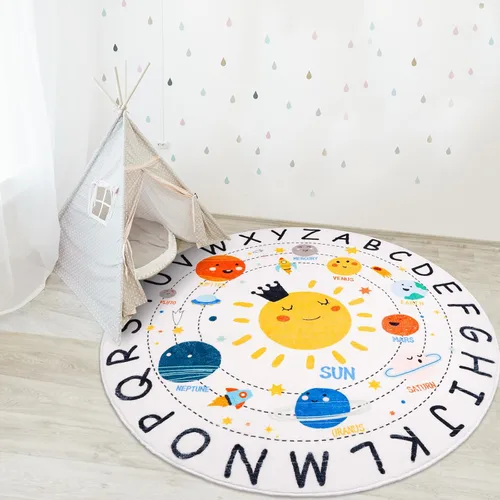Vista 8 de ABC Space - Alfombra para niños, 3 pies 3 pulgadas x 4 pies 11 pulgadas, antideslizante, alfabeto, alfombra lavable, alfombra de felpa suave
