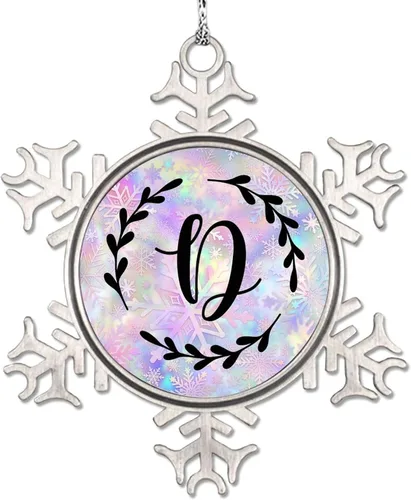 Vista 11 de Adorno de copo de nieve de letra A con inicial de copo de nieve, corona negra, adorno con monograma para decoración de árbol de Navidad, adornos