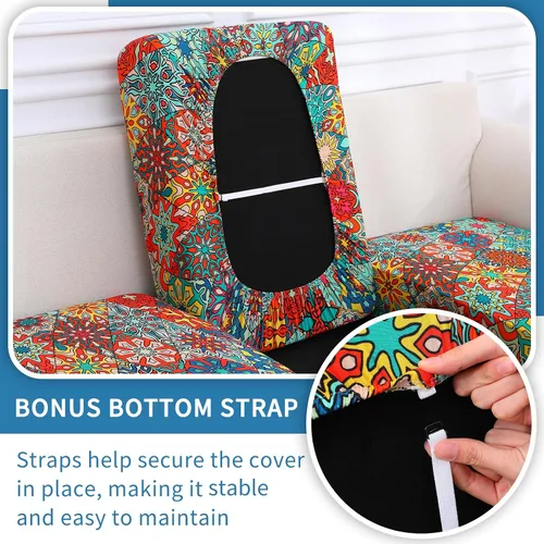 Vista 19 de hyha Fundas de cojín de sofá estampadas, fundas de sofá florales lavables para sofás con 2 cojines, fundas de cojín de patrón elástico para muebles