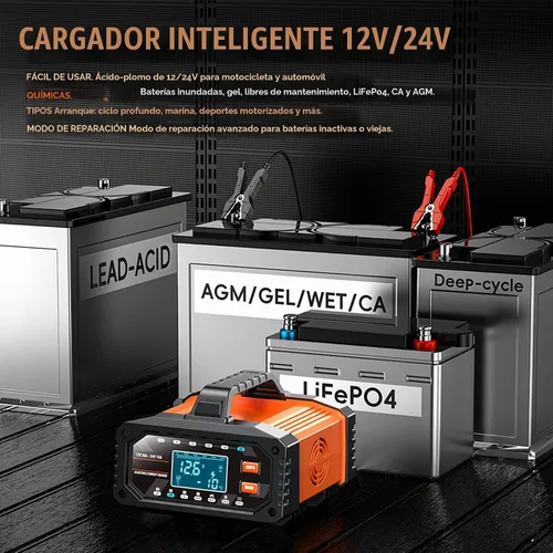 Vista 3 de 20A 12V/24V Cargador de batería inteligente LiFePO4 Mantenedor