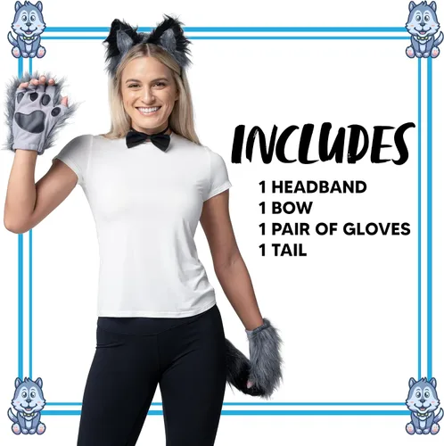 Vista 5 de Spooktacular Creations Wolf Ears Tail and Gloves Set, Furry Fox Accessories Set with Tail