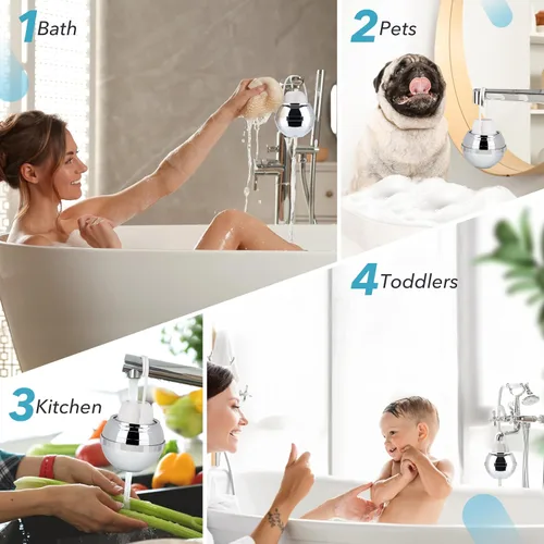 Vista 3 de Feels Like Om Filtro de agua avanzado para tina, filtración de 10 etapas, filtro de baño para grifo de bañera, filtro de baño que reduce el cloro