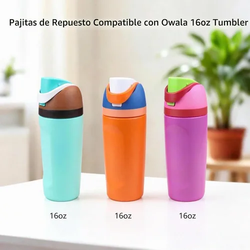 Vista 3 de Pajitas de repuesto compatibles con botella de agua de acero inoxidable aislada FreeSip de 16 onzas Owala, con 1 cepillo (6 colores para 16 onzas)