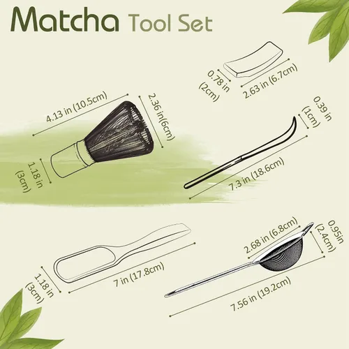 Vista 4 de Juego de batidor de matcha, kit de 5 herramientas para hacer matcha, juego de té matcha ceremonial japonés, batidor de matcha de bambú y cuchara