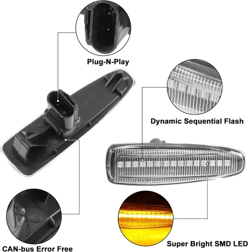 Vista 3 de X AUTOHAUX 1 par de luces LED de señalización lateral, luces de señal de giro, Fender Sidemarker Lámparas para Mitsubishi Lancer VIII 2008-2017