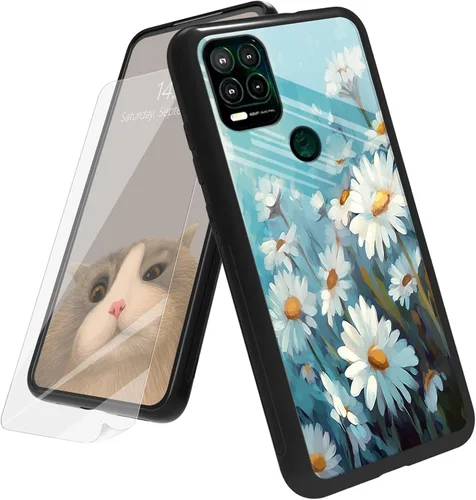 Vista 84 de Funda para Motorola Moto G Play 4G 2024 con protector de pantalla, parte trasera de vidrio templado + funda de silicona suave TPU absorción