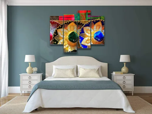 Vista 2 de Lienzo decorativo para pared, cuadros para fiestas, sombreros mexicanos coloridos, sombreros, Ciudad de México, obras de arte modernas, pósteres