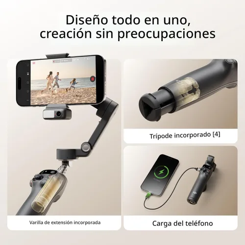 Vista 6 de DJI Osmo Mobile 7P Bundle, estabilizador de cardán para iPhone, Android, seguimiento nativo, iluminación, cardán de teléfono de 3 ejes, barra