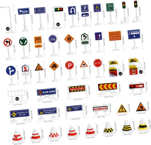 Vista 2 de Juego de 56 señales de tráfico de calles de carretera, mini luces de tráfico eléctricas, juguete para jugar (tamaño mini) Miniature Construction