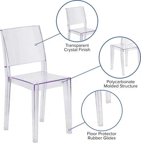 Vista 5 de Flash Furniture Phantom Series - Silla auxiliar apilable transparente para interiores y exteriores con protector de suelo
