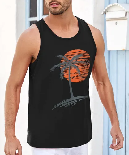 Vista 4 de Runcati Camiseta sin mangas para hombre, estilo vintage con palmeras
