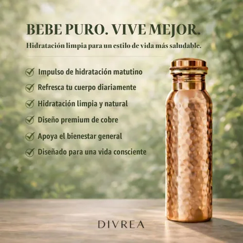 Vista 4 de Botella de agua de cobre 100% puro para beber, boca ancha de 34 Pure copper