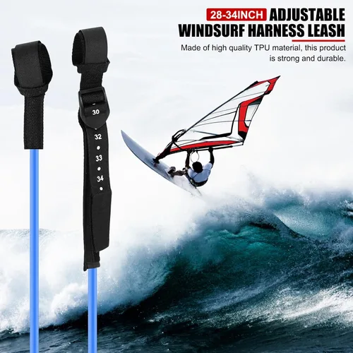Vista 2 de Cuerda de correa de surf, 2 piezas de 28 a 34 pulgadas, líneas de arnés de seguridad ajustable para windsurf, correa para tabla de surf, accesorio