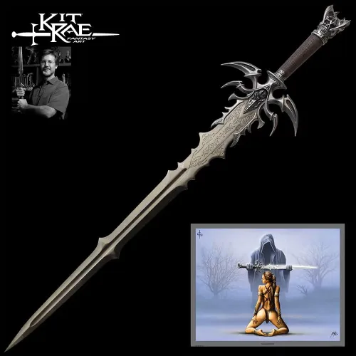 Vista 3 de Kit Rae Vorthelok Dark Edition Fantasy Sword - Hoja de acero inoxidable, envoltura de cordón de algodón encerado, empuñadura de metal fundido
