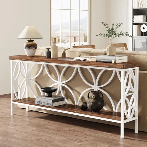 Vista 12 de Tribesigns - Mesa de sofá estrecha de 70.9 pulgadas, mesa de sofá larga industrial detrás del sofá, mesa consola de entrada con almacenamiento