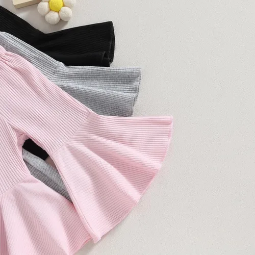 Vista 6 de TINXIEA Paquete de 3 pantalones acampanados para niñas pequeñas, pantalones acanalados sueltos con lazo, pantalones acampanados, paquete de 3