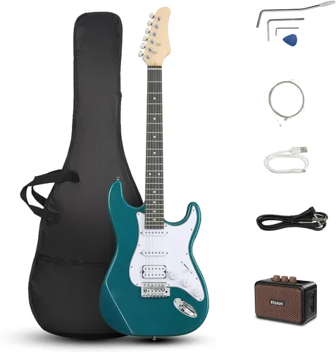 Vista 8 de Ktaxon - Kit de guitarra eléctrica de 39 pulgadas para principiantes, con pastillas HSS de 6 cuerdas, guitarra eléctrica de cuerpo sólido