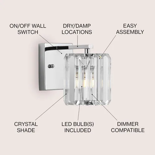 Vista 2 de JONATHAN Y Lámpara de pared LED de 4.75 pulgadas cromada con pantalla de prisma de cristal transparente, lámpara de pared cableada para espejo