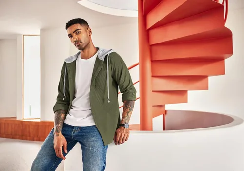 Vista 3 de COOFANDY Chaqueta de pana para hombre, manga larga, con botones, casual, elegante, con capucha, con bolsillo