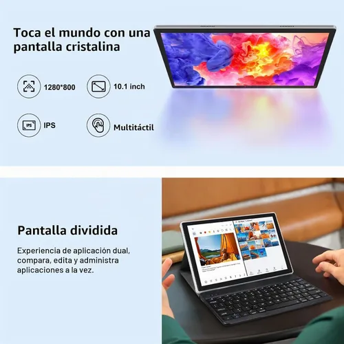 Vista 5 de 2026 Última Tableta, 12 GB de RAM 64 GB ROM, procesador Octa-Core 10.1 pulgadas HD IPS pantalla táctil Tabletas Android, Tableta 2 en 1 con teclado