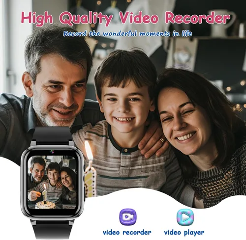 Vista 6 de Reloj inteligente de 1.69 pulgadas para niños de 4 a 12 años, 26 juegos de rompecabezas, cámara HD, reproductor de música de video, podómetro