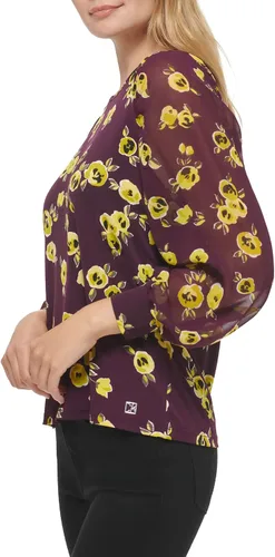 Vista 3 de Calvin Klein Blusa de gasa con estampado de manga poof para mujer