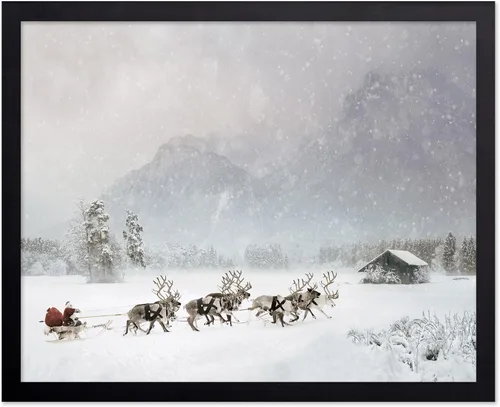 Vista 76 de Poster Master Póster Vintage de Vacaciones - Impresión Retro de Navidad - Regalo para Artista, Amigo - Papá Noel en Trineo de Renos, Invierno, Nieve