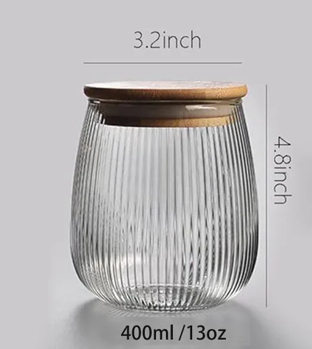 Vista 2 de Tarro de vidrio para dulces Recipiente de almacenamiento de alimentos Tarro para té y granos de café con tapa de madera sellada, 13oz, 400ml