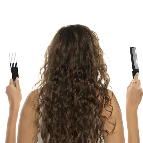Vista 6 de 2 peines de carbono negro para levantar el pelo, de doble cabeza, herramienta de peine de cola de rata para cabello grueso, fino y fino, esponjoso