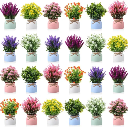 Vista 13 de Cindeer 4 piezas de flores artificiales grandes en maceta, flores artificiales de plástico para decoración del hogar, plantas artificiales