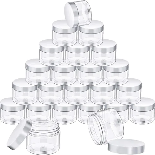 Vista 18 de SATINIOR 24 frascos de plástico transparente vacíos con tapas, recipientes de almacenamiento redondos de boca ancha para productos de belleza