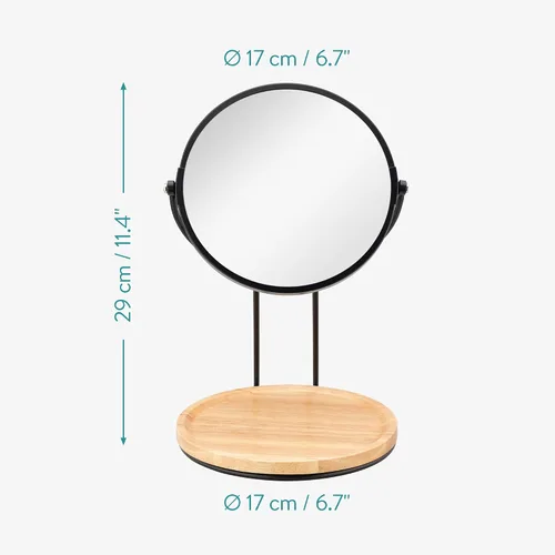 Vista 5 de Navaris Espejo cosmético con bandeja para joyas, espejo de escritorio para maquillaje y aseo, doble cara con espejo de aumento 2X, 11.4 x 6.7 x 6.7