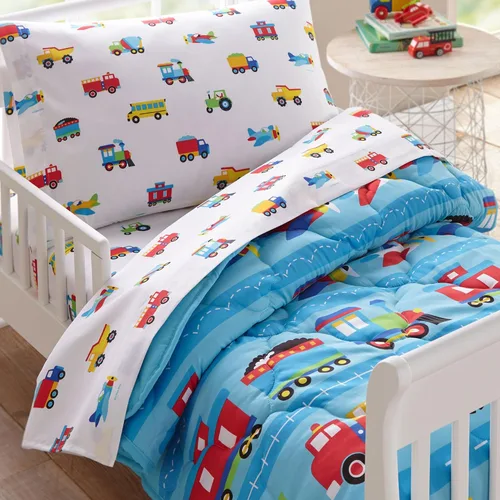 Vista 8 de Wildkin Cama para niños pequeños en una bolsa, juego de ropa de cama de microfibra de 4 piezas con edredón, funda de almohada y sábanas, dinosaurios
