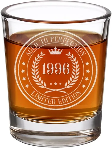 Vista 11 de Vaso de chupito grabado vintage de 1996 de 2.5 onzas – Regalos de feliz cumpleaños 30 para hombres y mujeres, saludos a cumplir 30 años de edad