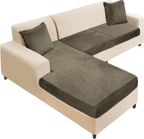 Vista 55 de NAISI Fundas de cojín de sofá de terciopelo elásticas de 1 pieza, fundas de asiento de sofá o respaldo, fundas suaves individuales para sofá Beige