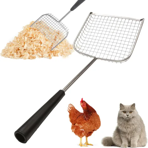 Vista 13 de Sand Dipper Recogedor de Caca de Gato y Recogedor de Caca de Pollo - Resistente Grande de 6" Cuadrado de Acero Inoxidable con Mango Largo