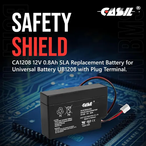 Vista 5 de Casil Batería recargable de ciclo profundo sellada AGM de 12V 0.8Ah para CP1208 DJW12-0.8 LP12-0.8 NP0.8-12 PS-1208 SLA1000 UB1208 TP12-0.8