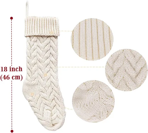 Vista 3 de Calcetines de Navidad, paquete de 3 unidades de 18 pulgadas, de gran tamaño, punto trenzado, rústico, decoraciones personalizadas para decoración
