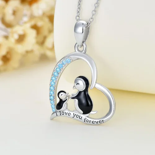 Vista 4 de Flpruy Sterling Silver Mother Child Jewelry Gifts for Mom from Daughter Son DinosaurPenguinMama BearFoxOwl Pendant Necklace I Love You Forever