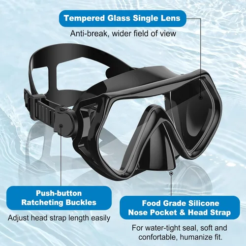 Vista 5 de Equipo de esnórquel para adultos, conjunto de esnórquel máscara de buceo con tubo seco superior, gafas de natación para adultos con cubierta nasal