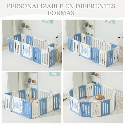 Vista 2 de Bestgame - Corralito para bebés - 14 paneles extragrandes plegables para niños pequeños, valla portátil en forma de OVNI, puerta, patio - Azul