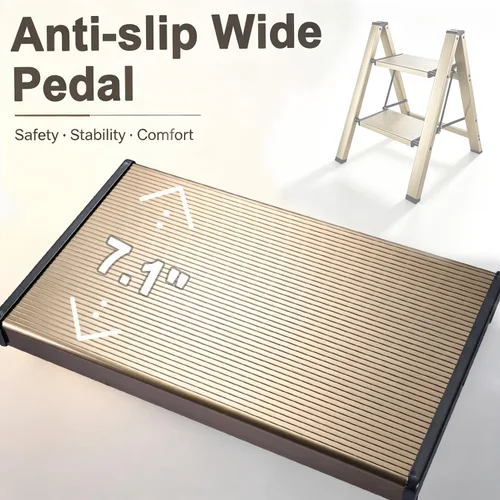Vista 5 de Escalera plegable pequeña cocina taburete armario aluminio Mini portátil de metal ancho dos pasos interior y exterior lindo corto